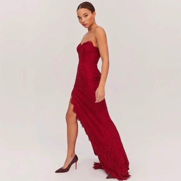 Anthropologie Fame and Partners Twilight dress strapless lace gown wine red - Picture 12 of 16